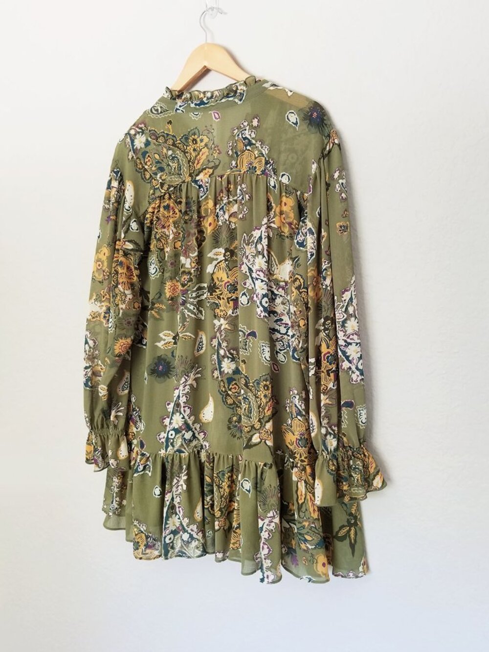 Free People Ibiza Nights Mini Dress Size S Natural Sage Green Button Front $148 - Picture 6 of 16